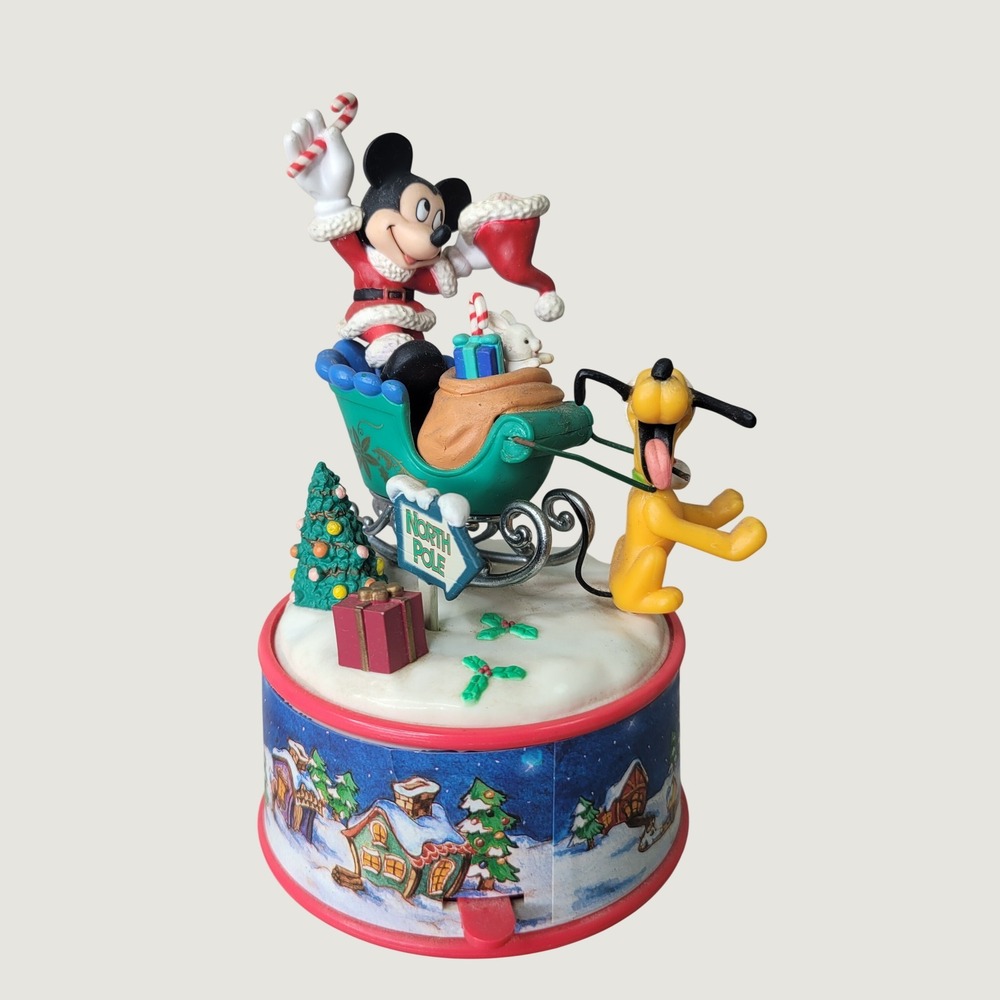 Disney Enesco Mickey Mouse Pluto Christmas Sleigh Musical Box Jingle Bells